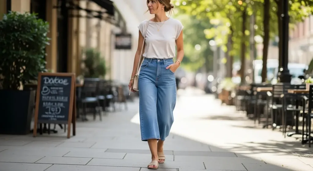 Denim Culottes + Basic Tee
Jeans Summer Outfits for women