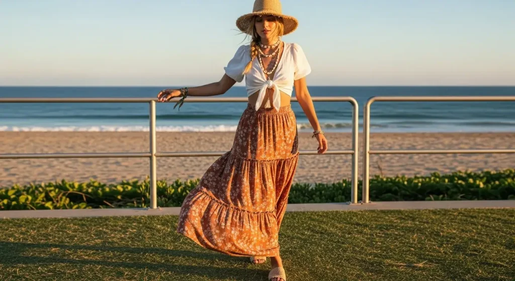 Tie-Front Crop Top + Maxi Skirt Girly Summer Outfits