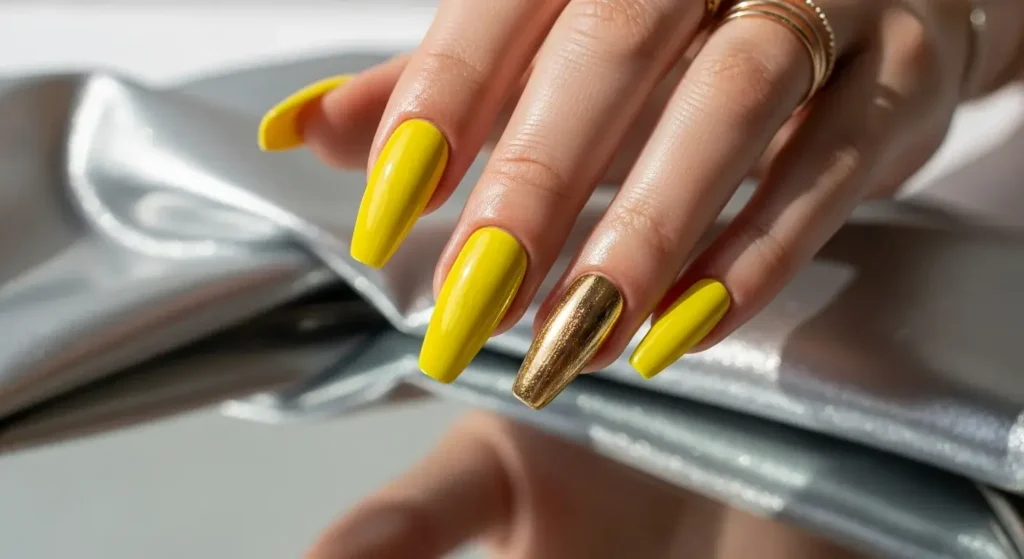 Chrome Yellow Mirror Nails Bright Yellow Nails Made for Summer 2025