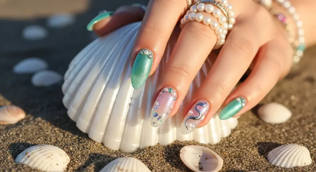 Mermaidcore Shimmer Nails Almond Nail Inspo for a Cute Summer