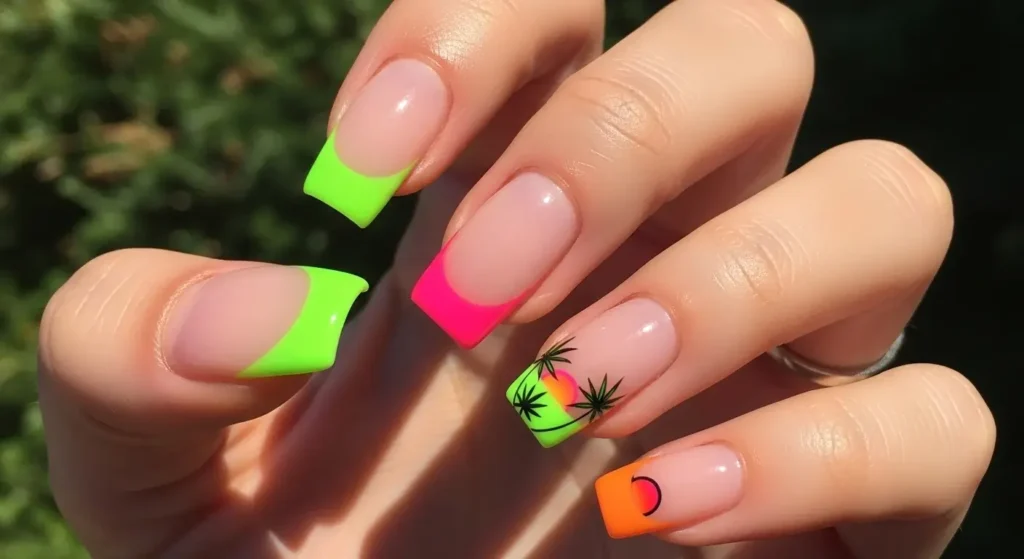 Tropical French Tips Beach Nails That Shine in Summer