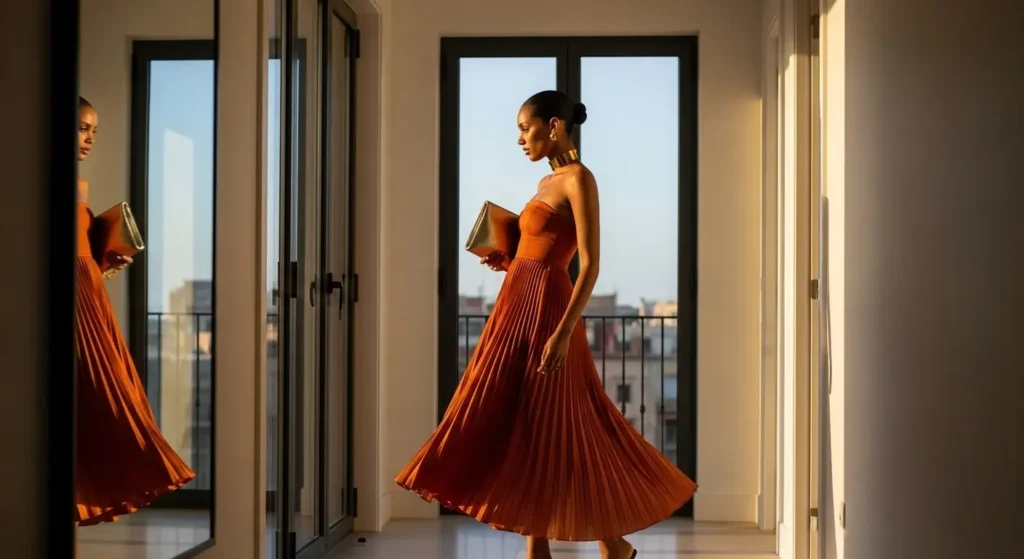 Strapless Pleated Dress + Statement Clutch Barcelona Summer Outfits Guide