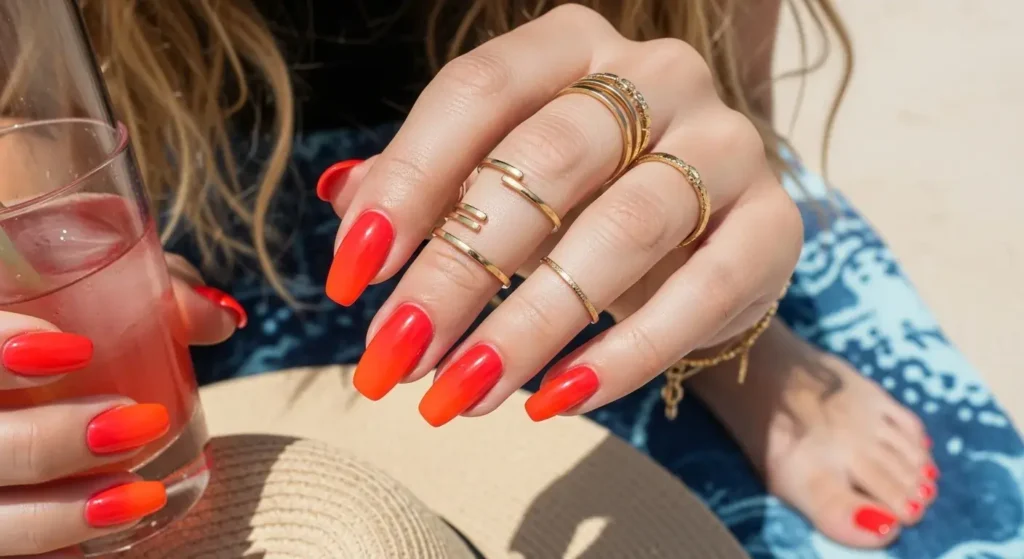 Blood Orange Ombré Bold Red Nails for Summer