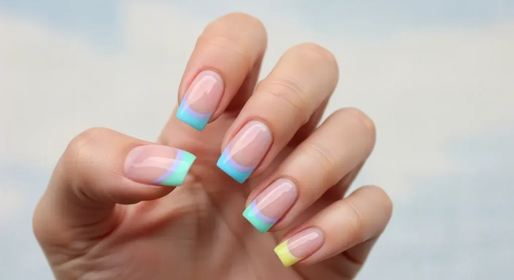 Cloudy Pastel Tips Short Acrylic Nails for Summer 2025