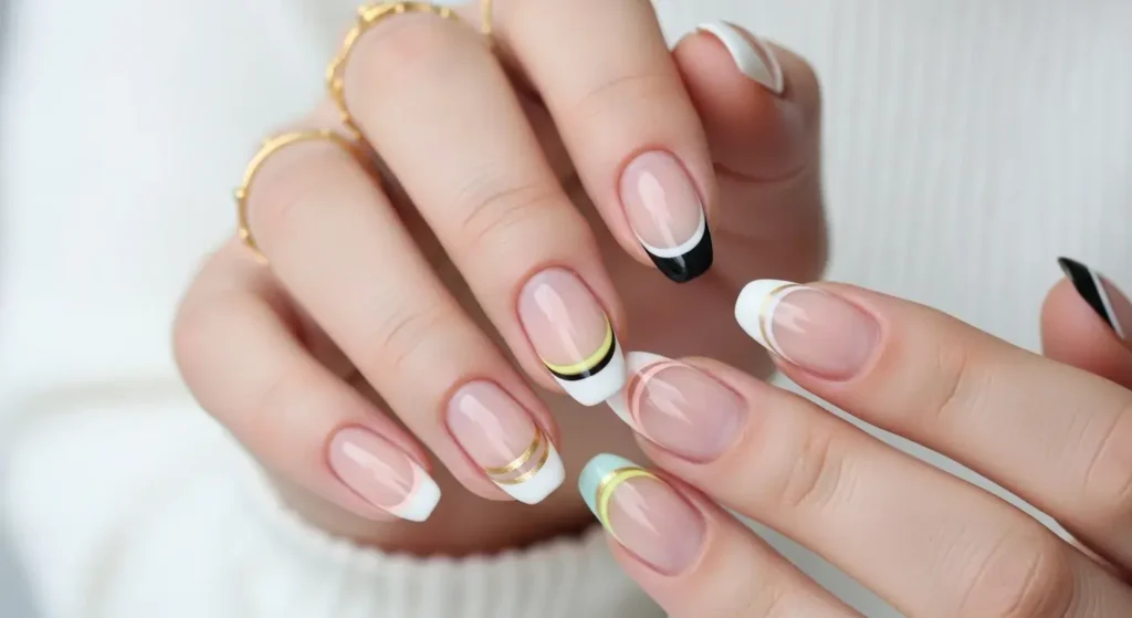 Double Line French French Tip Nails with a Summer