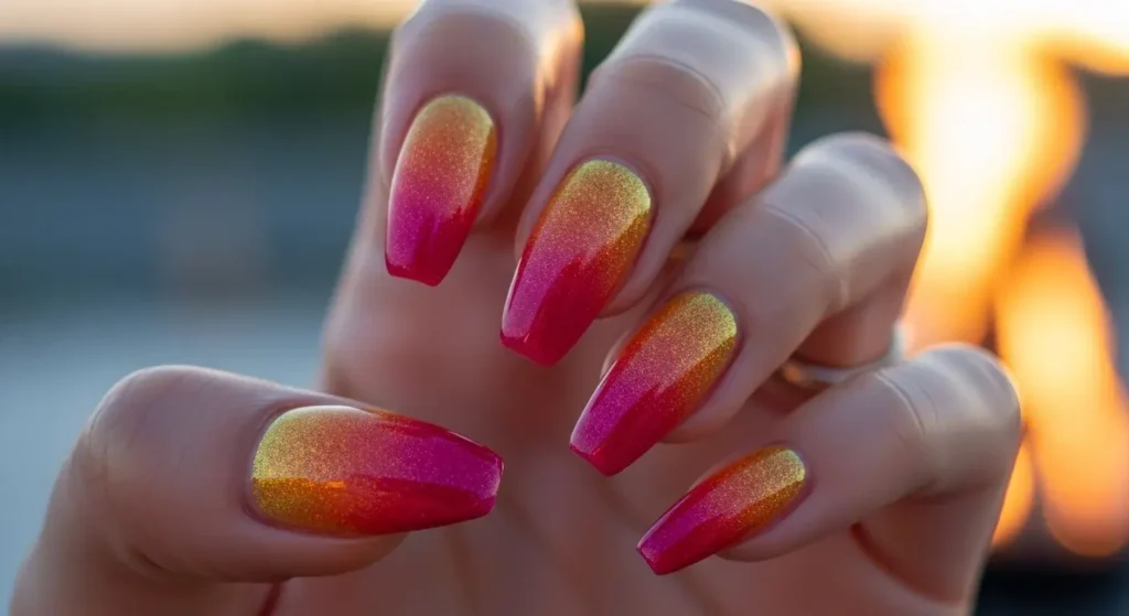 Sunset Gradient Beach Nails That Shine in Summer