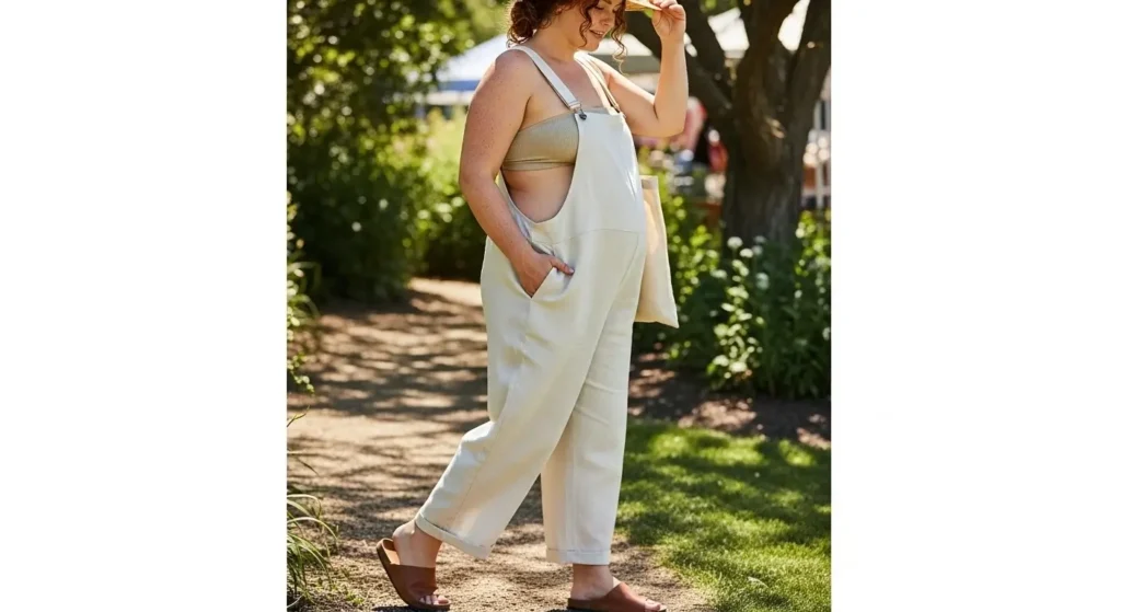 Linen Overalls + Bralette or Bandeau Big Belly Summer Outfit Ideas