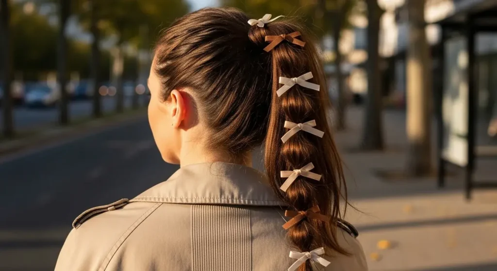 Bubble Ponytail with Stacked Bows Hairstyles to Try