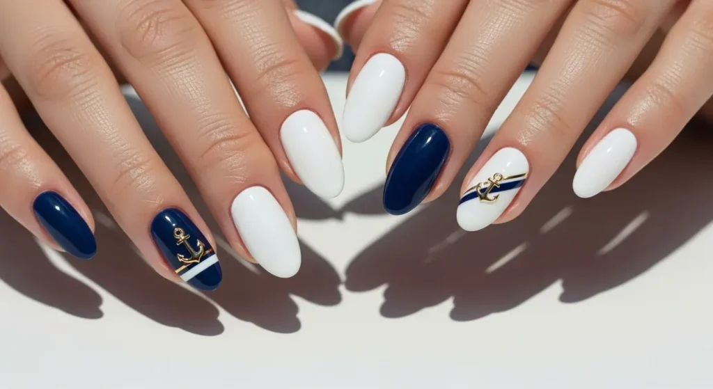 Minimalist Nautical Beach Nails That Shine in Summer