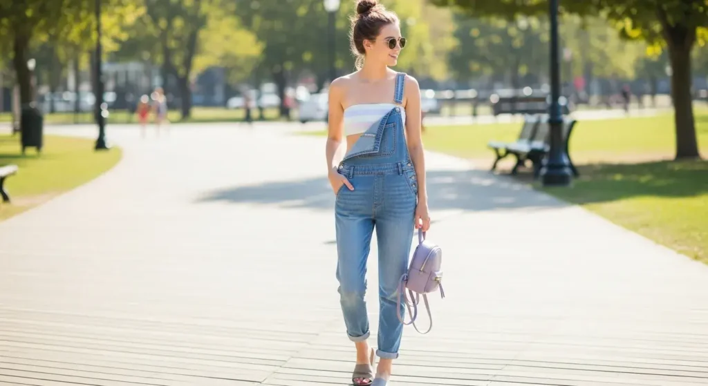 Denim Overalls + Bandeau or Tank Jeans Summer Outfits for women