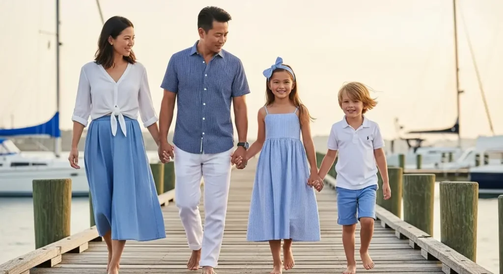 Coastal Blues & Stripes Summer Family Photoshoot Outfits