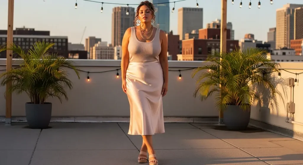 Satin Slip Skirt + Ribbed Tank Top Aesthetic Summer Outfits
