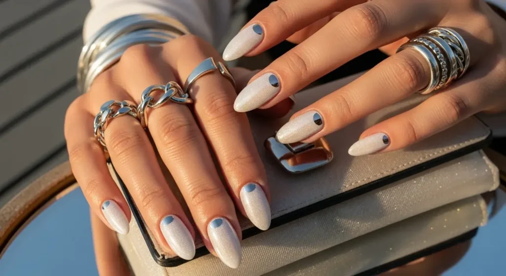 White Chrome Dust Fresh White Nail Looks for Summer