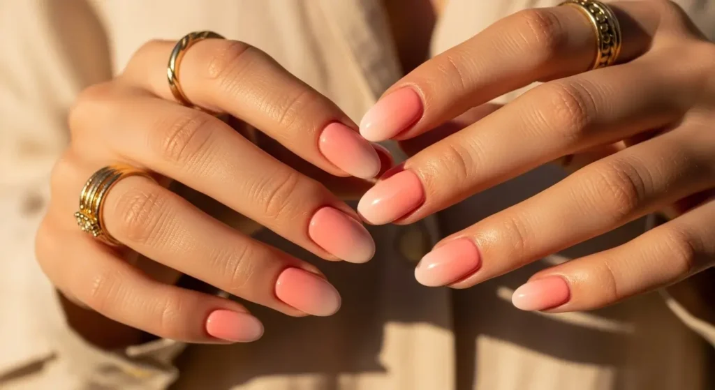Peachy-Pink Ombré Prettiest Pink Nails for Summer