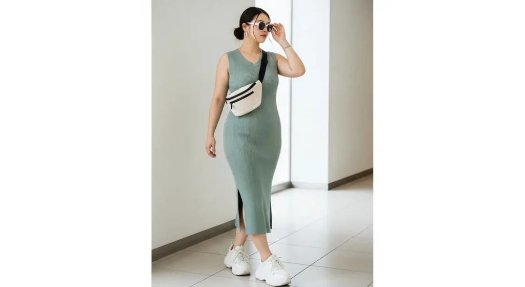 Sleeveless Knit Dress + Sneakers Plus Size European Summer Outfits