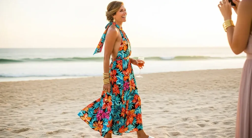 Printed Halter Dress Summer Wedding outfit