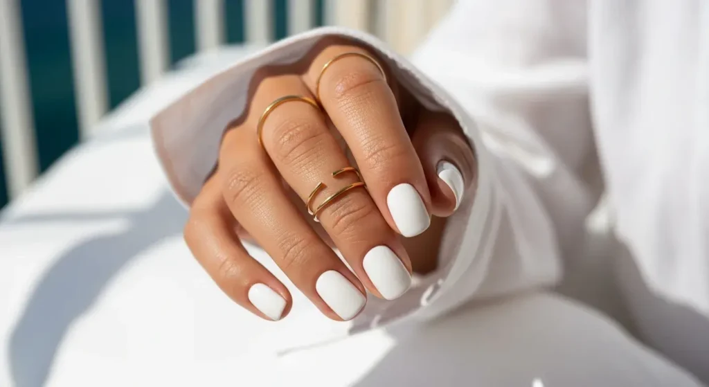 Glossy Snow-Cap Rounds Fresh White Nail Looks for Summer
