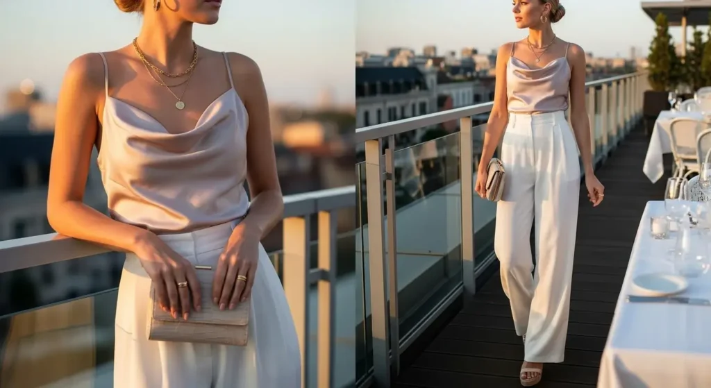 Satin Cami + Wide-Leg Trousers Girly Summer Outfits