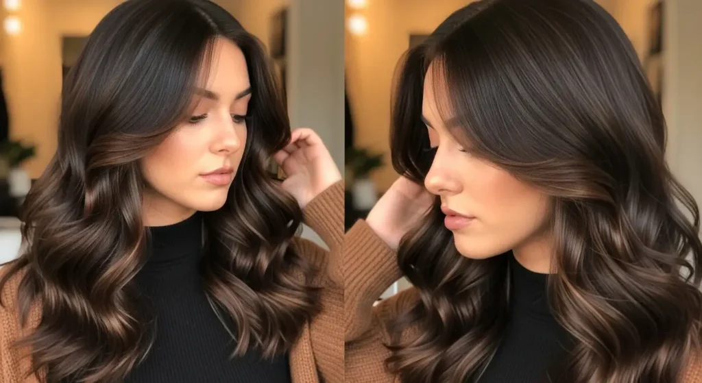 Dark Chocolate Base + Honey Pop Honey Brown Balayage Hair Ideas