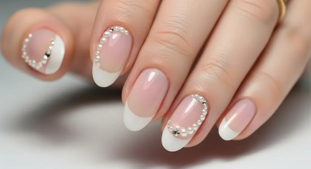 Pearl Drop Details Oval Nail Inspo for Summer