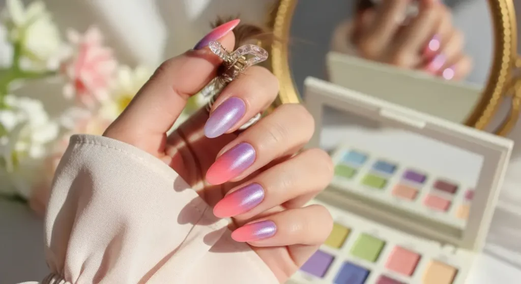 Lavender & Coral Sunset Blend Sunset Gradient Nails to Glow