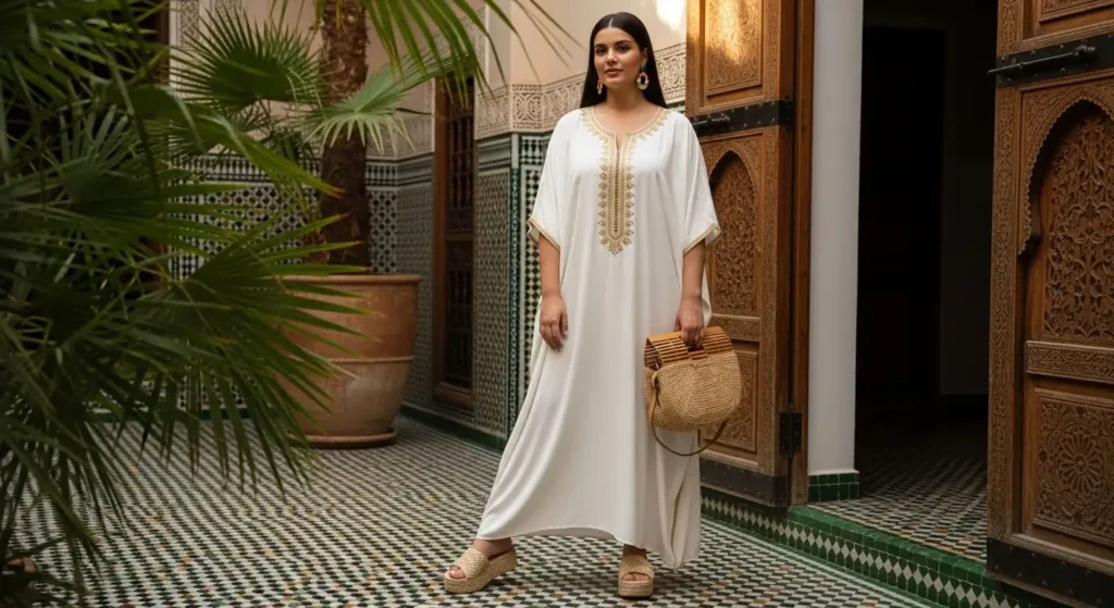 Kaftan Dress + Platform Slides Plus Size European Summer Outfits