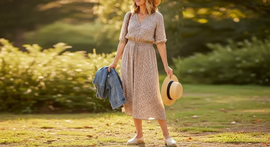 Midi Dress with a Defined Waist outfit for women over 40
