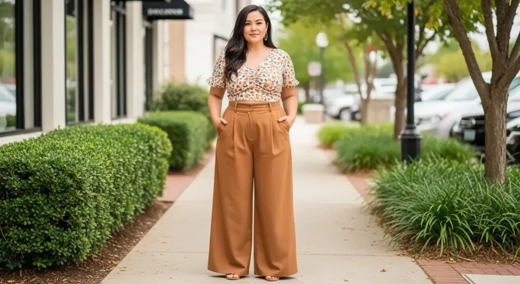 Wide-Leg Pants + Crop Top Midsize Summer Outfits for women
