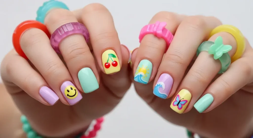 Mismatched Summer Icons Round Summer Nails