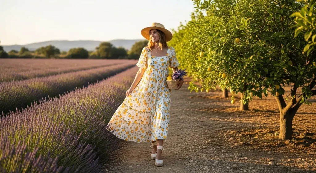 Tiered Sundress + Straw Hat Cute and Comfy European Summer Outfits Ideas