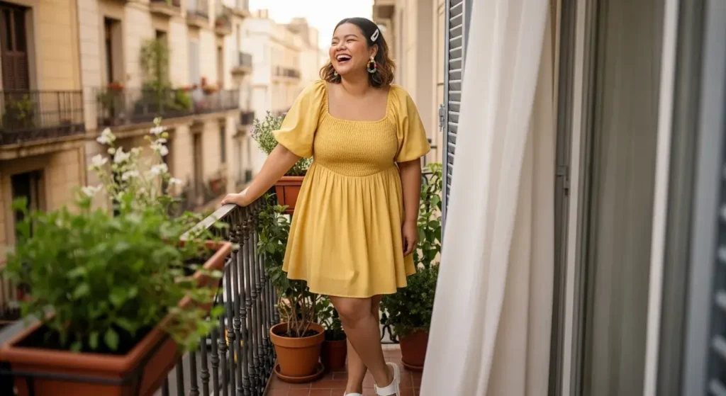 Balloon Sleeve Mini Dress + Chunky Sandals Gorgeous Summer Outfits to Wear in the Catalan Capital