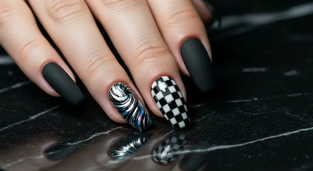 Matte Meets Glossy Black Summer Nails That Pop