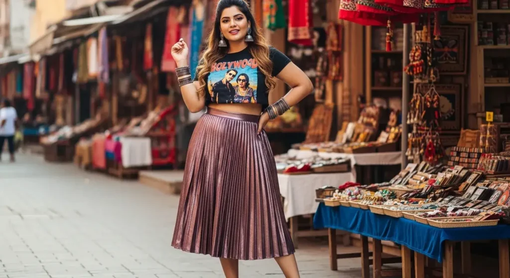 Bold Graphic Tee + Pleated Midi Skirt Thick Girlfriend Summer Outfits