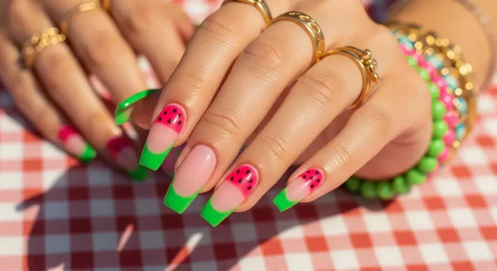 Watermelon French Tips Juicy Watermelon Nails For Summer