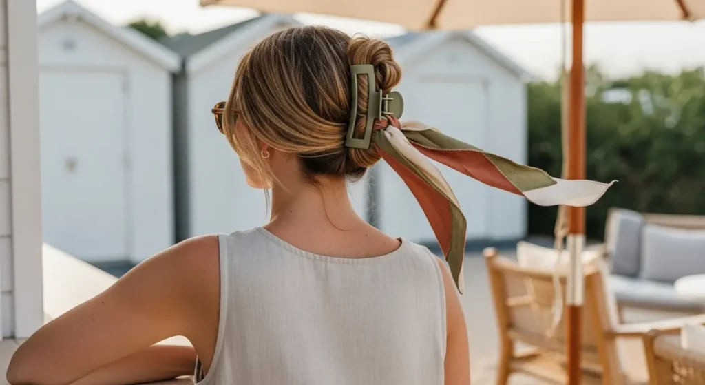 Claw Clip Updo with Soft Ribbon Accent Bow Hairstyles to Try