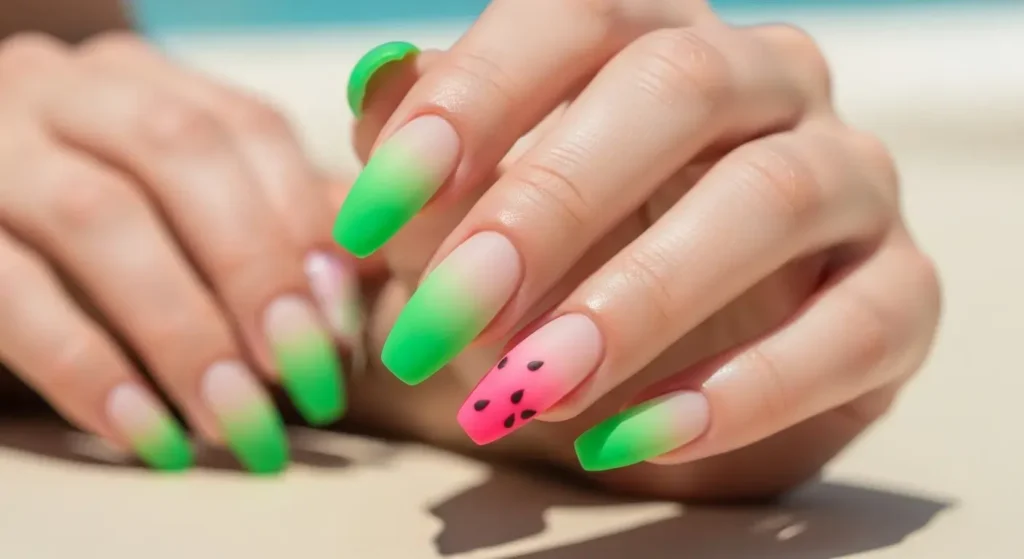 Matte Watermelon Ombré Juicy Watermelon Nails For Summer