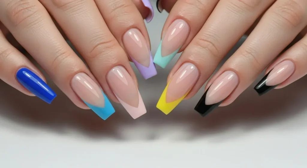 V-Cut Color Block French French Tip Nails with a Summer