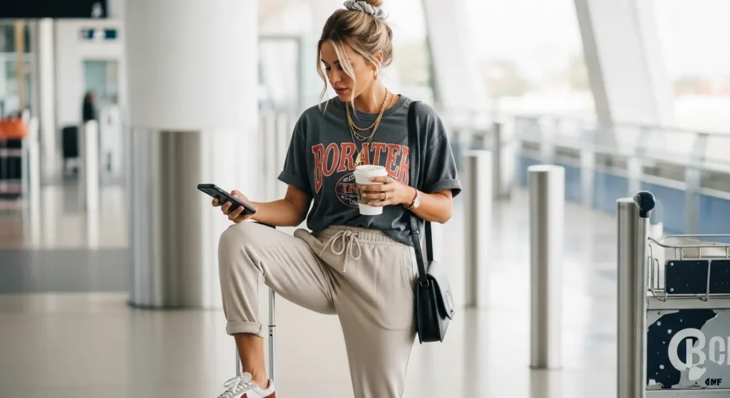 Oversized Graphic Tee + Cotton Joggers Airport Summer Outfits