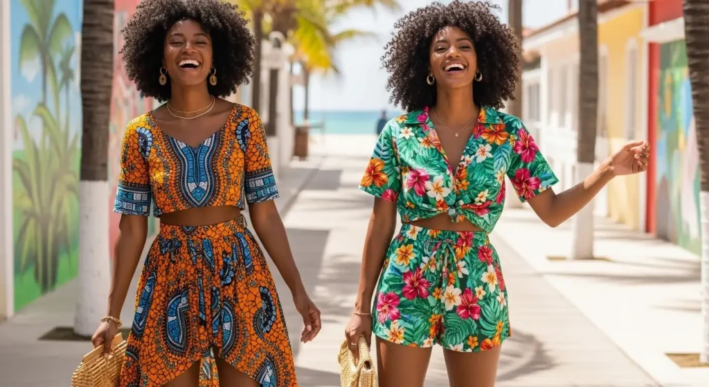 Matching Set in Bold Print (Two-Piece Skirt or Short Set) Summer Outfits for Black Women