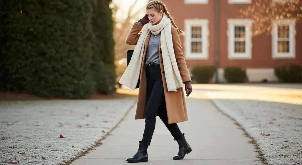 Long Wool Coats + Layered Basics Winter School Outfits