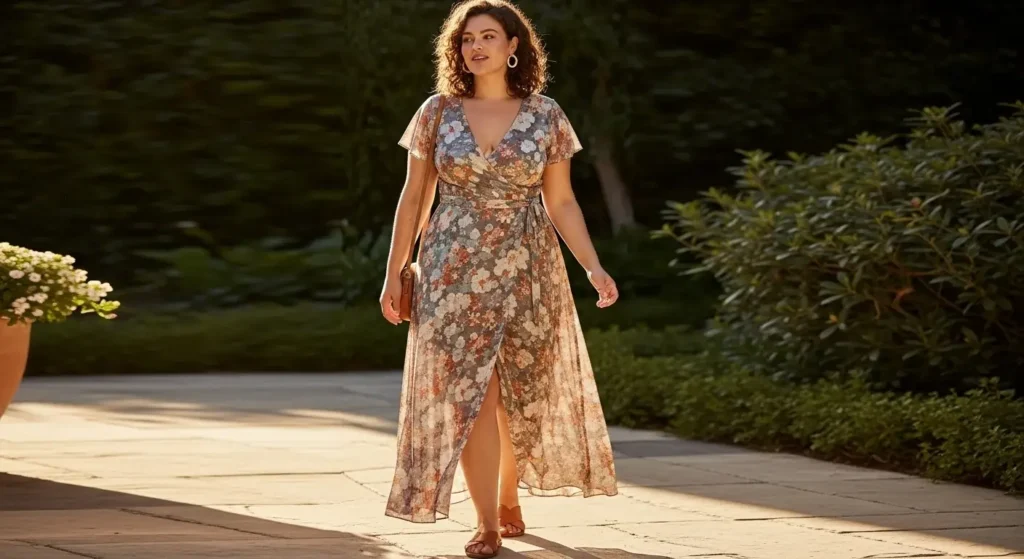 Flowy Wrap Maxi Dress Curvy Summer Outfits for women