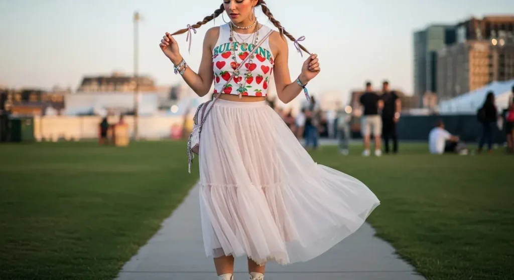 Graphic Tank + Tulle Midi Skirt Girly Summer Outfits