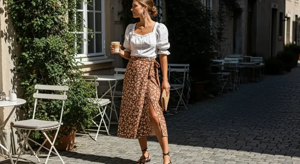 Wrap Skirt + Puff Sleeve Blouse Chic Summer Outfits for women