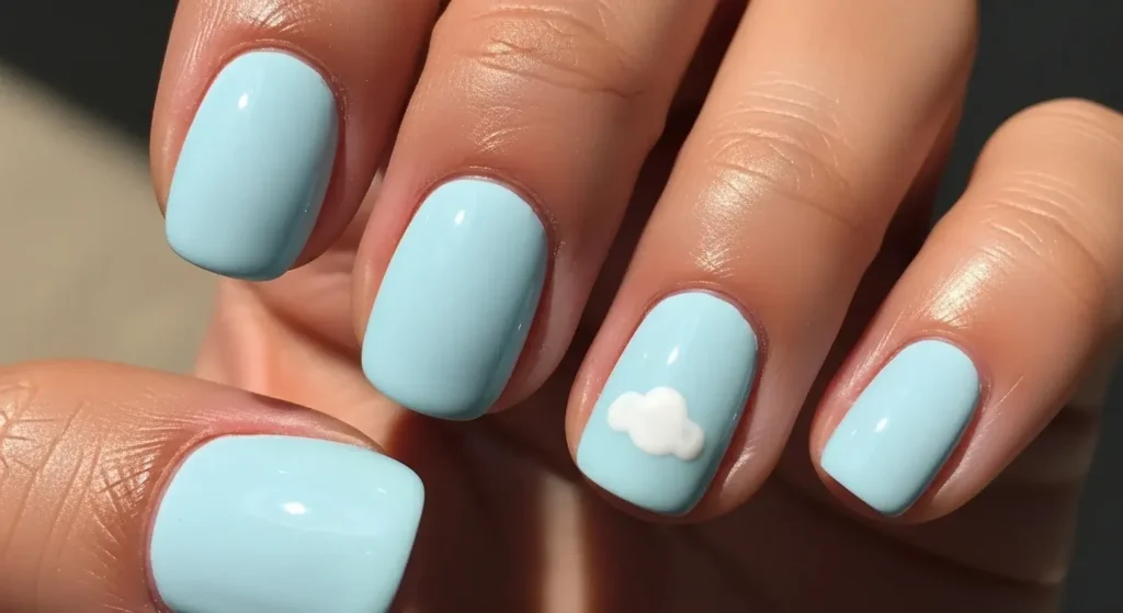 Sky Blue Bubble Nails Round Summer Nails