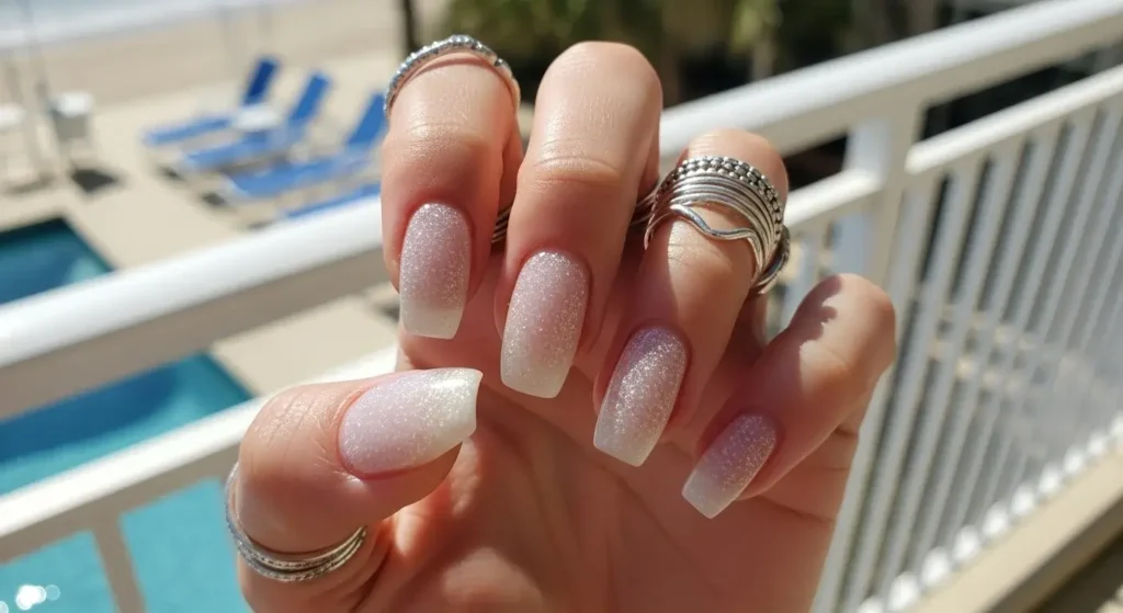 White Jelly With Micro Glitter Fresh White Nail Looks for Summer