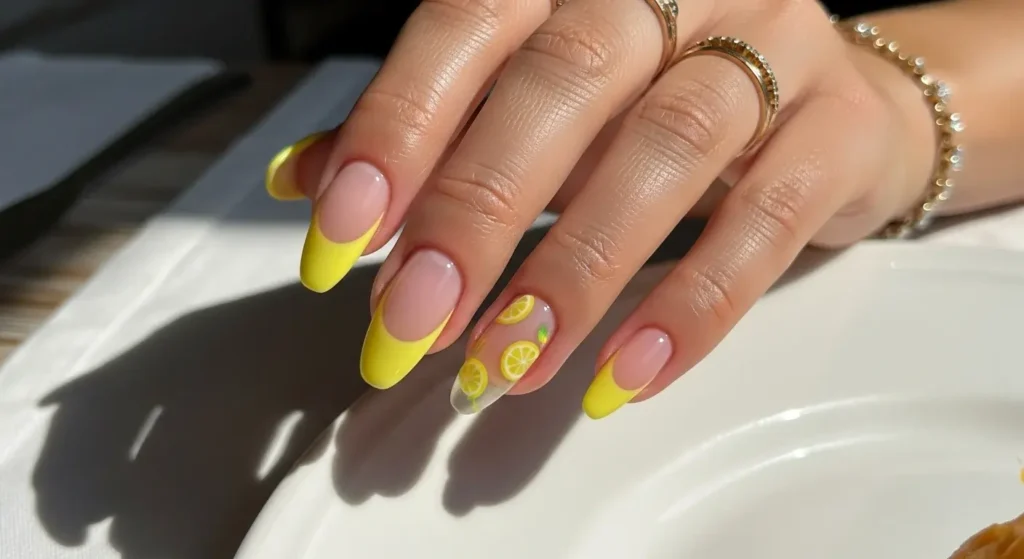 Lemon French Tips with a Twist Bright Yellow Nails Made for Summer 2025