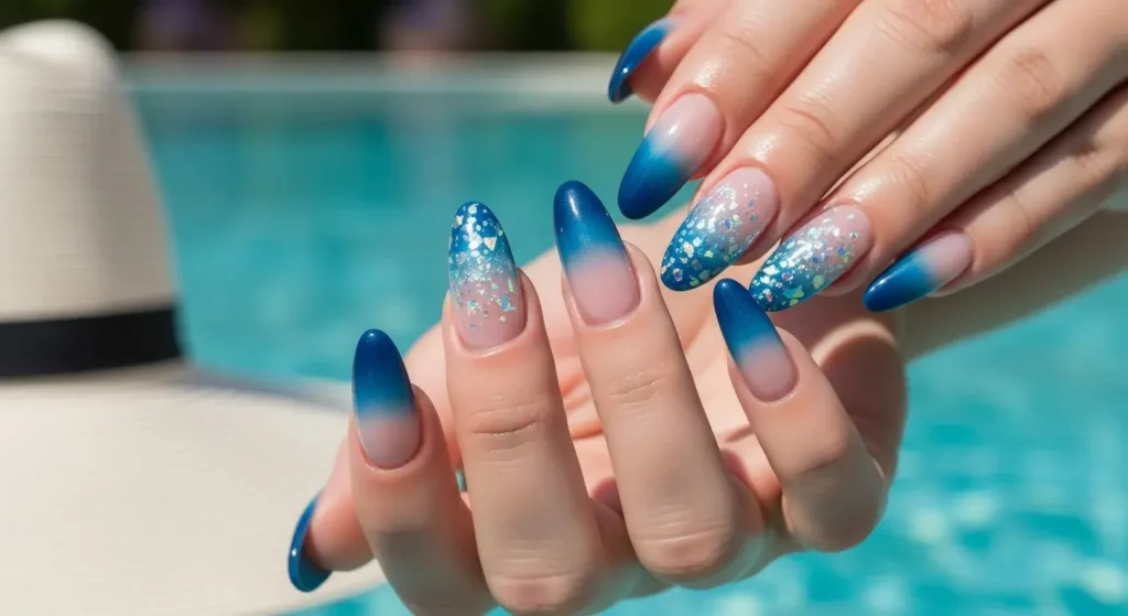 Ocean Ombré Beach Nails That Shine in Summer