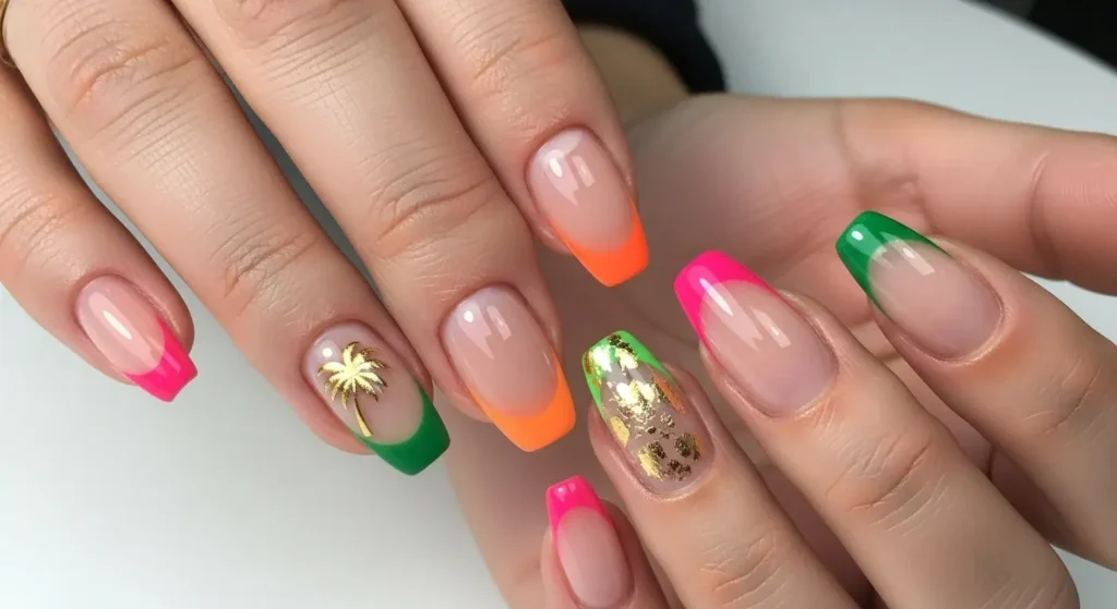Tropical Color Tips French Tip Nails with a Summer