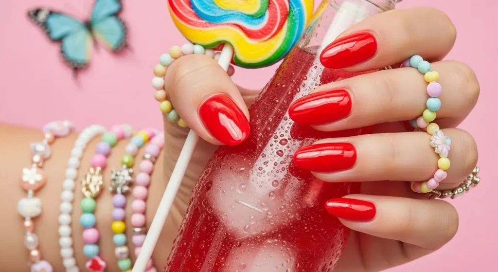 Glossy Jelly Red Nails Red Summer Nails
