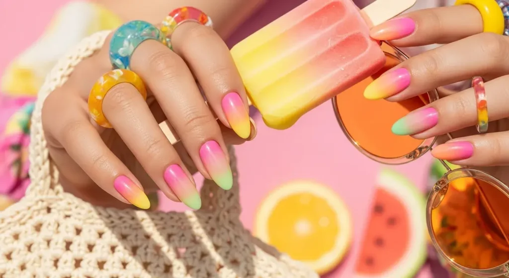 Chrome Sorbet Gradient Sunset Gradient Nails to Glow